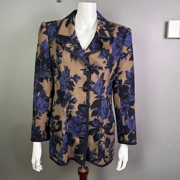 Emanuel Ungaro jacket women's size 14 blazer Italy floral luxury wool 90s Y2k - Picture 1 of 16